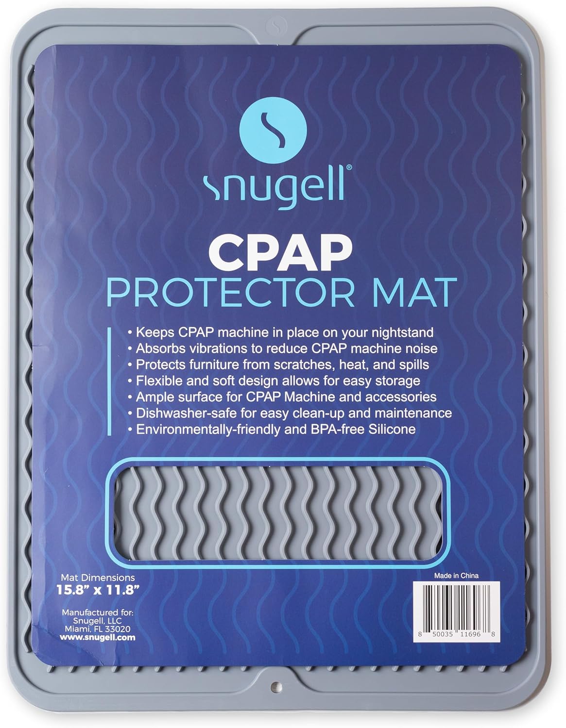 CPAP Protector Mat by Snugell | Gray | 15.8 x 11.8 | Nightstand Protector Mat for CPAP Users Ensures Your CPAP Machine Stays in Place | Vibration Absorbing  Noise Reducing