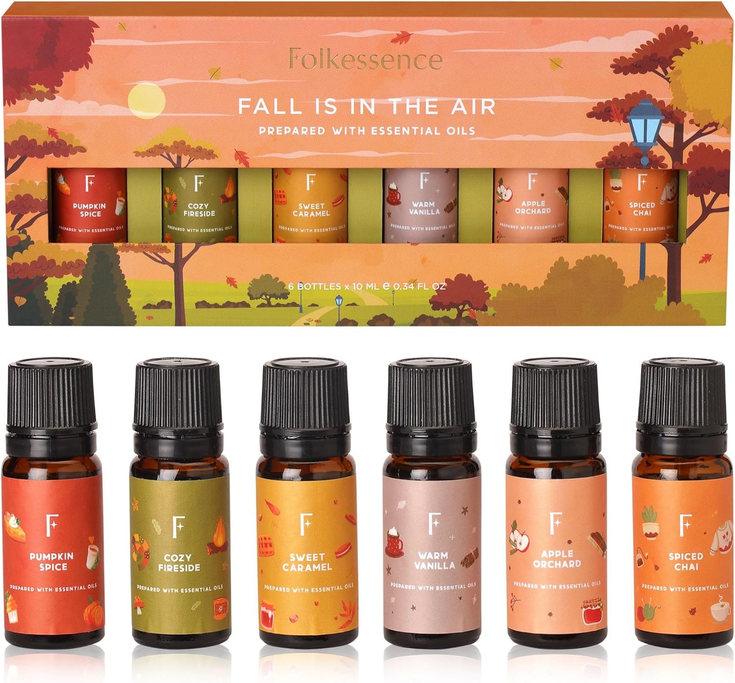 Folkulture Essential Oils Set for Diffusers for Home, Set of 6 Fragrance Oils for Thanksgiving, Diffuser Oil Scents - Pumpkin Spice, Caramel, Vanilla, Spiced Chai