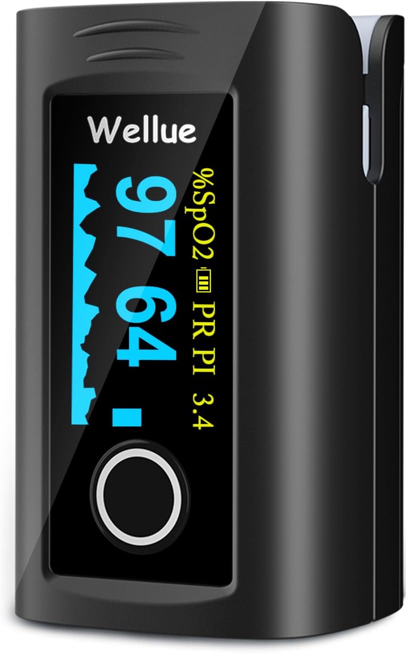 Wellue Fingertip Pulse Oximeter, Blood Oxygen Saturation Monitor with Batteries, Carry Bag  Lanyard for Wellness Use