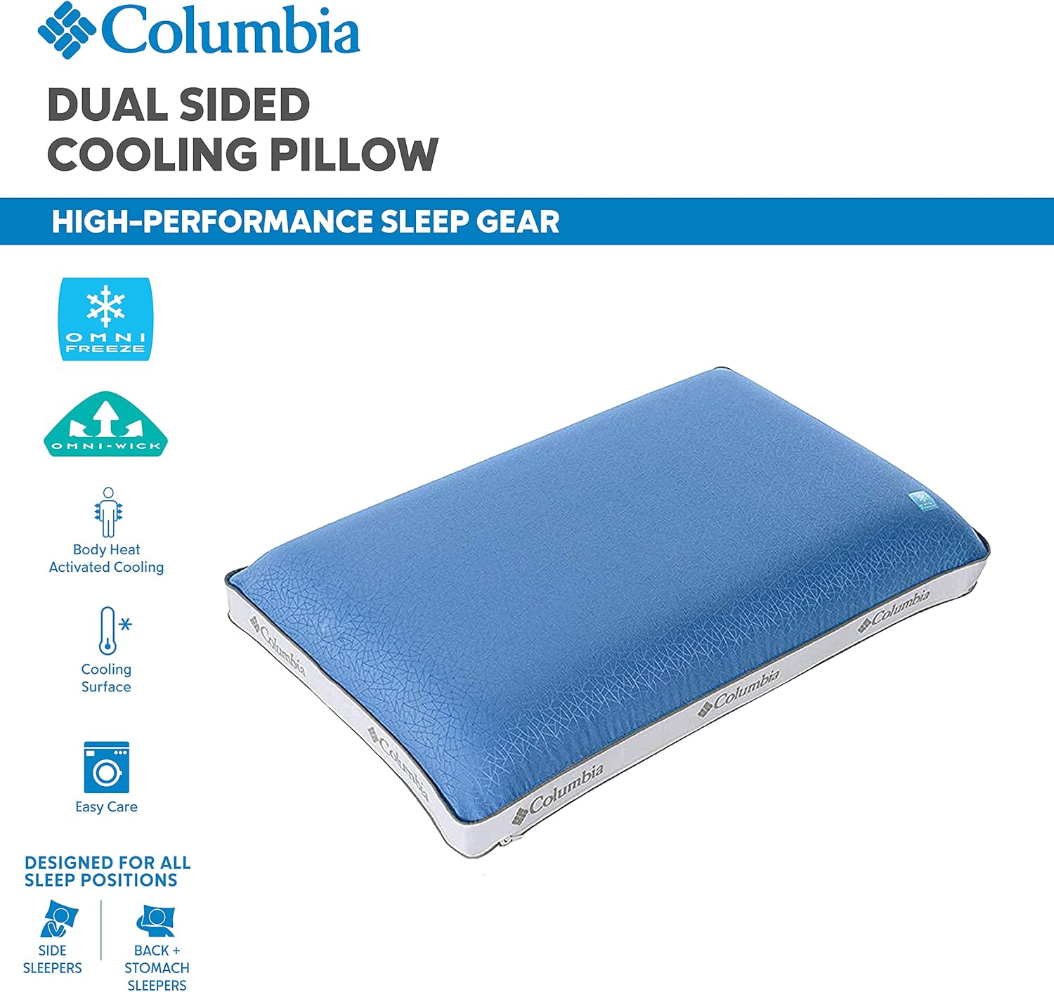 Columbia Cooling Gel Memory Foam Pillow - Comfortable and Supportive with Cooling  Breathable Features - Removable Washable Cover, Queen