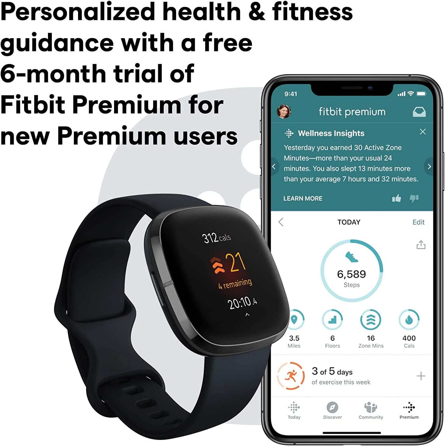 Fitbit Sense Health  Fitness Smartwatch W/GPS, Bluetooth Call/Text, Heart Rate SpO2, ECG, Skin Temperature  Stress Sensing (S  L Bands, 90 Day Premium Included) International Version (Graphite)