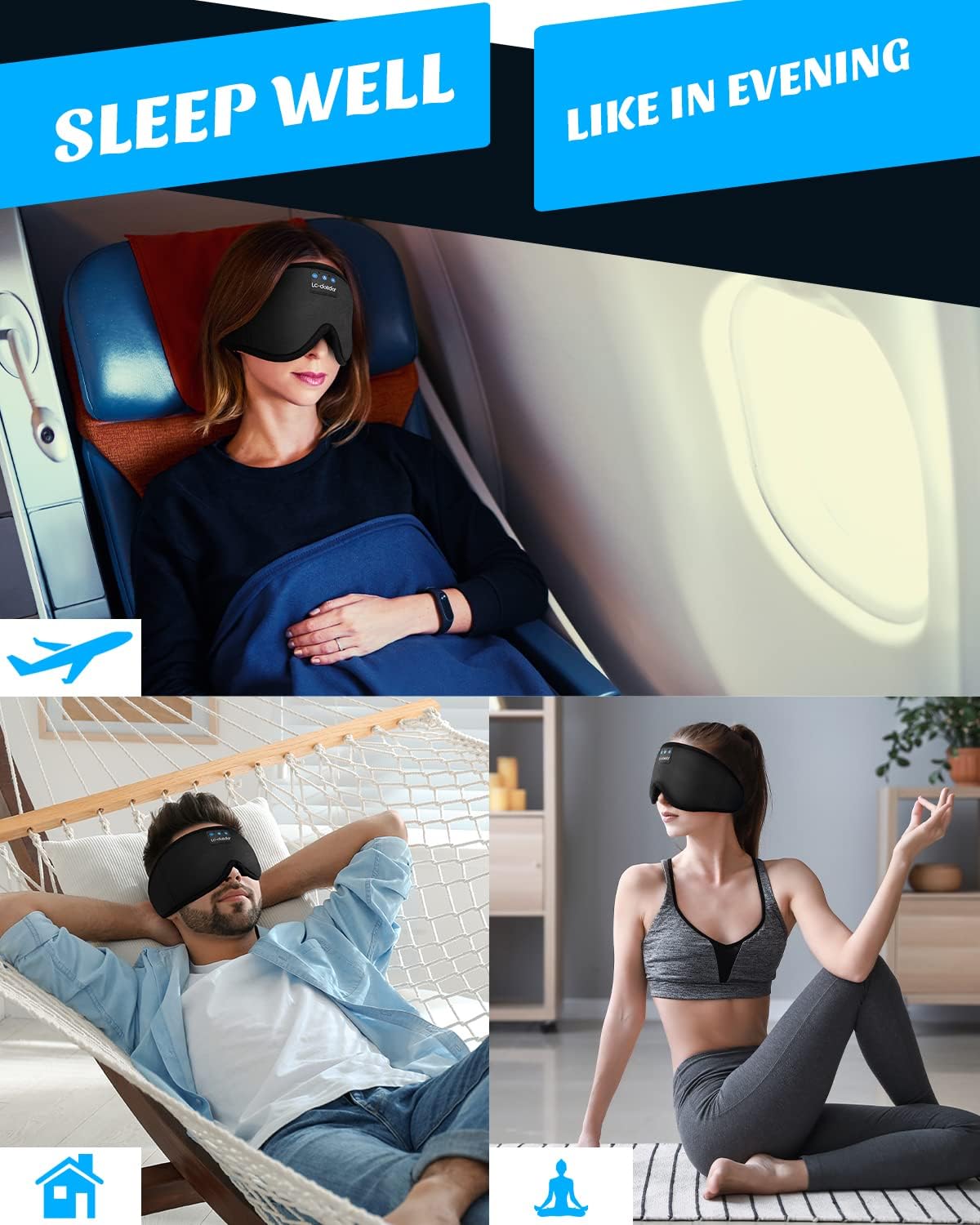 LC-dolida Sleep Headphones, White Noise Bluetooth Sleep Mask 3D Wireless Eye Mask Sleeping with Timing, Sleep Mask with Bluetooth Headphones for Side Sleepers Travel Yoga, Cool Gifts Men Women