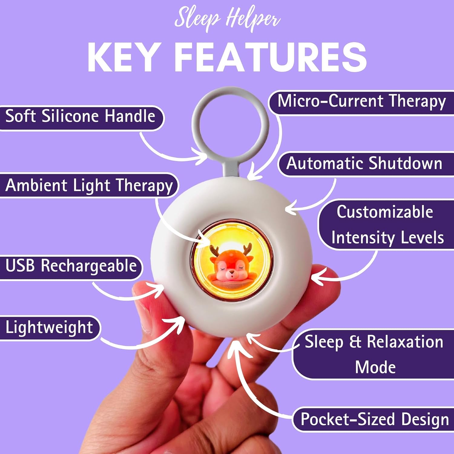 Sleep Aid Device | Jet Lag, Insomnia, Stress  Anxiety Relief | Improve Sleep Quality, Mood  Calm Carry | Promotes Natural Melatonin  GABA | ADHD Medication | USB Rechargeable (Sleepy Fawn Style)