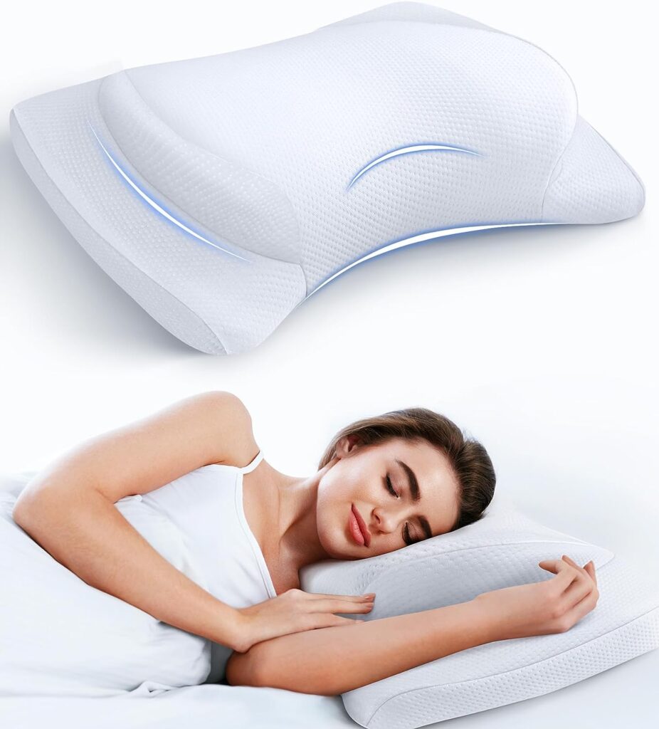 8X Support Side Sleeping Pillow for Neck Pain Relief, Adjustable Cervical Pillow Fit Shoulder Perfectly, Ergonomic Contour Memory Foam Pillows with Armrest Area, Bed Pillow for Back Stomach Sleeping