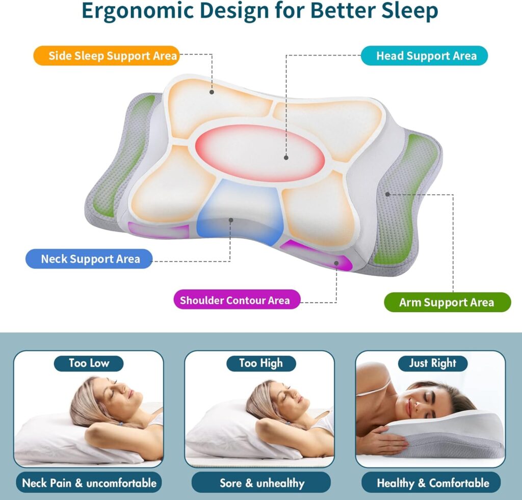 Cervical Pillow for Neck Pain Relief, Ergonomic Memory Foam Pillows with Cooling Pillow Case, Adjustable Orthopedic Bed Pillow for Sleeping, Contour Support Neck Pillow for Side Back Stomach Sleeper