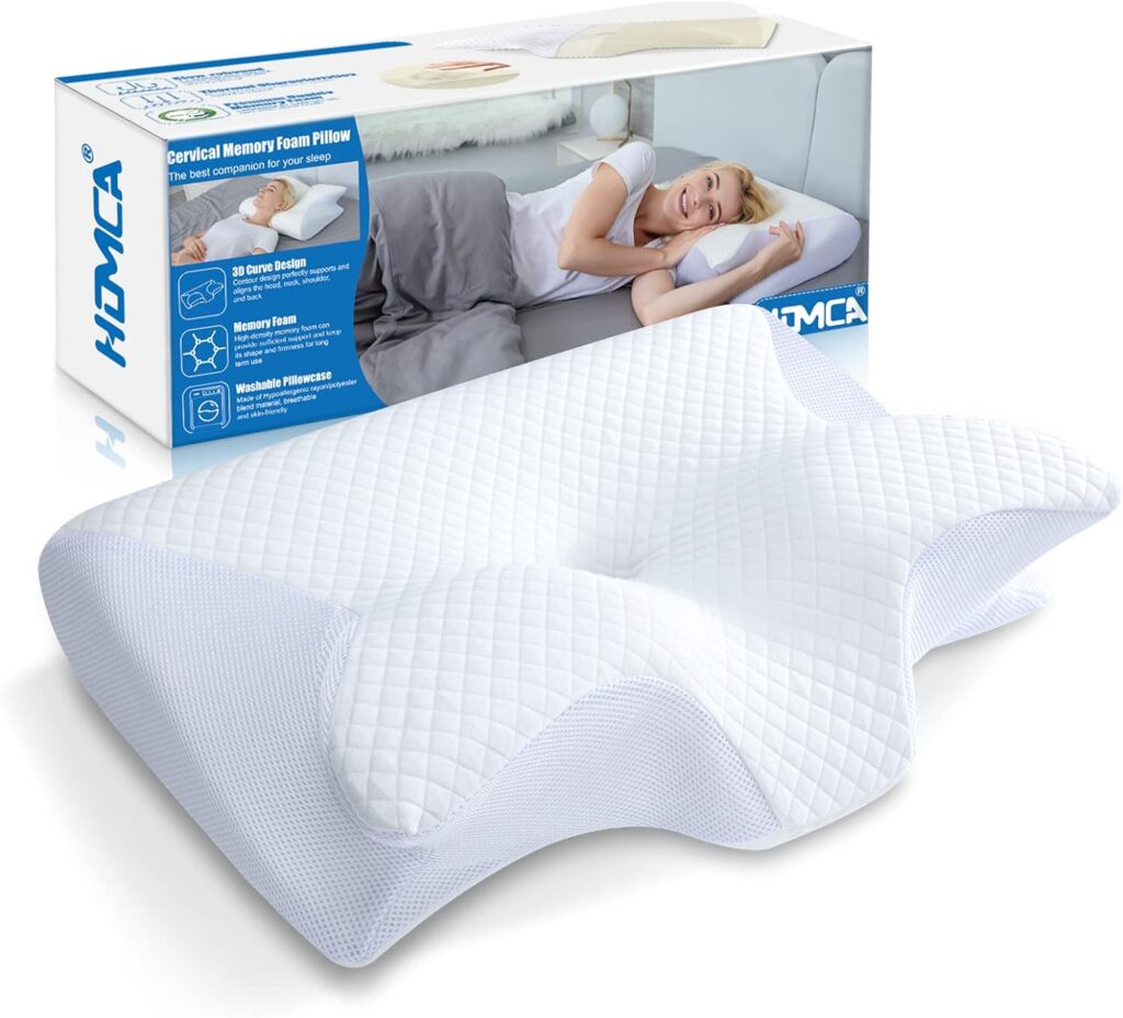 HOMCA Memory Foam Cervical Pillow, 2 in 1 Ergonomic Contour Orthopedic Pillow for Neck Pain, Contoured Support Pillows for Side Back Stomach Sleepers (White)