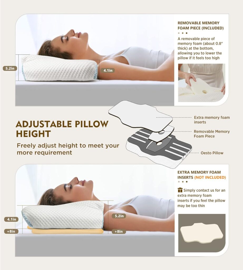 Osteo Cervical Pillow for Neck Pain Relief, Hollow Design Odorless Memory Foam Pillows with Cooling Case, Adjustable Orthopedic Bed Pillow for Sleeping, Contour Support for