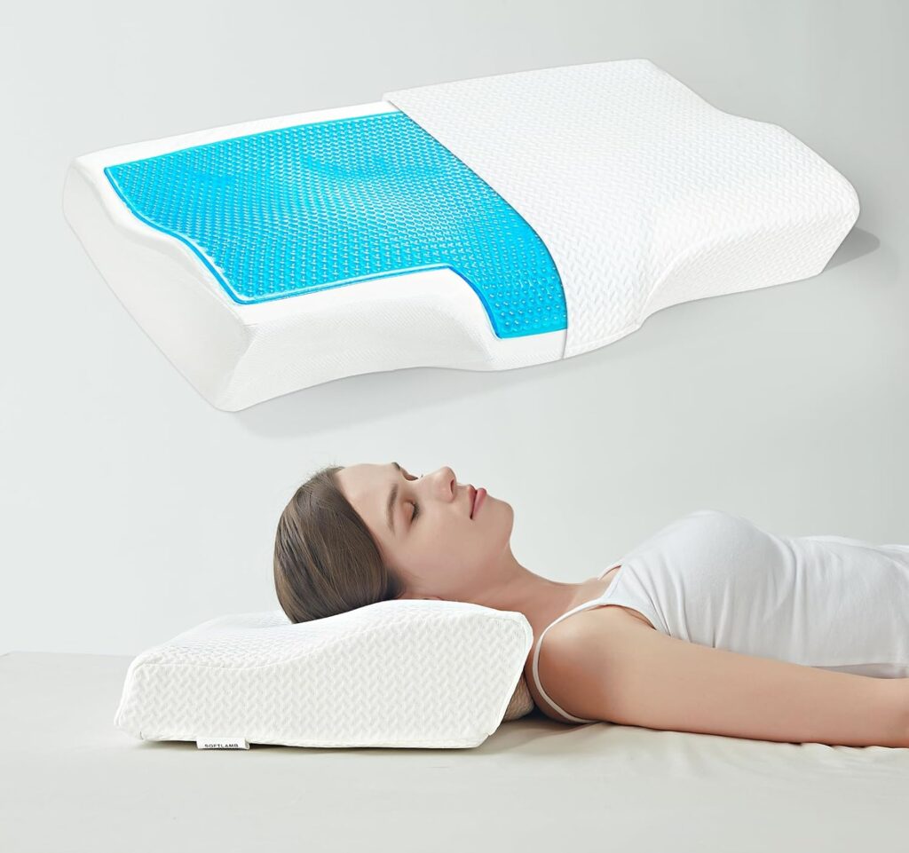 SoftLamb Contoured Cooling Gel Memory Foam Pillow, Bed Pillow for Neck and Shoulder Pain Headache Relief, Ergonomic Cervical Support Deep Sleep Pillow for Side, Back, Stomach Sleepers