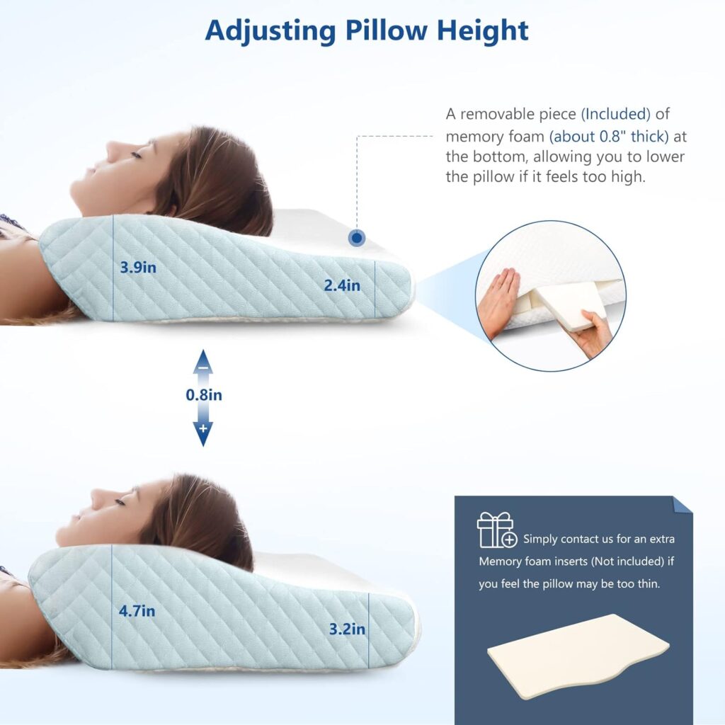 ZAMAT Contour Memory Foam Pillow for Neck Pain Relief, Adjustable Orthopedic Ergonomic Cervical Pillow for Sleeping with Washable Cover, Bed Pillows for Side, Back, Stomach Sleepers