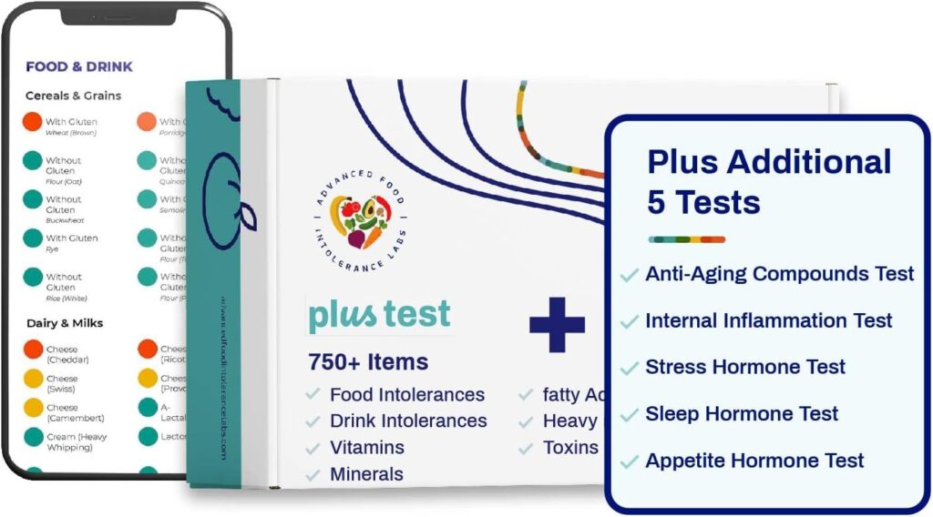 AFIL | Food  Drinks Sensitivity Testing Kit 750 + Items | 5 Additional Tests for Appetite Hormones, Anti-Aging Compounds, Internal Inflammation, Sleep Hormone  Stress Hormone