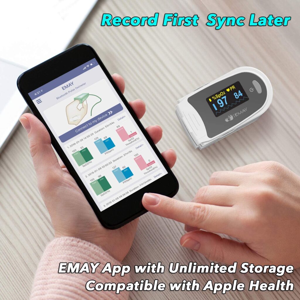 EMAY Sleep Oxygen Monitor with Built-in Recording Capability | Track Continuous Blood Oxygen Levels  Pulse Rate Overnight | Provides Sleep Report  Raw Data