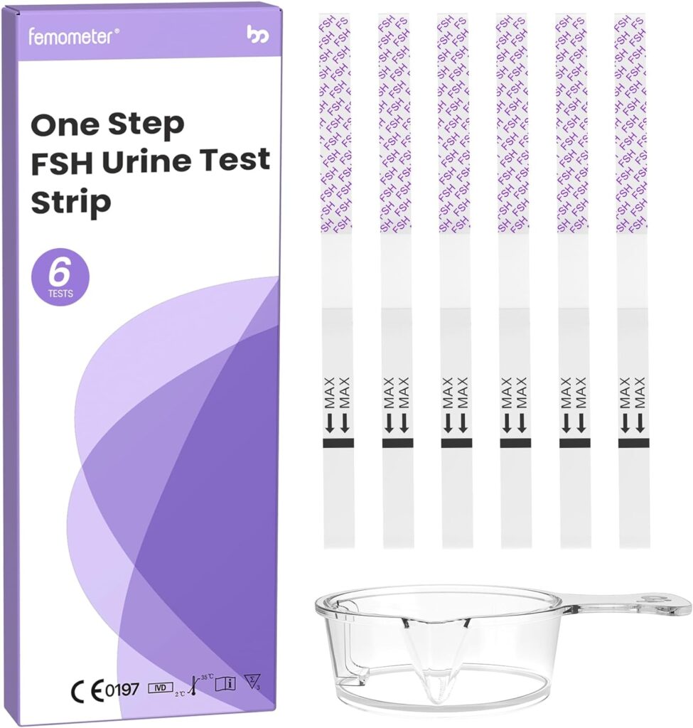 femometer FSH Menopause Test, Highly Sensitive FSH Test Strips, Help Understand Your Ovarian Reserve, Determine Your Fertility and Detect Menopause, Includes 6 FSH Tests, 1* User Manual, 1* Urine Cup