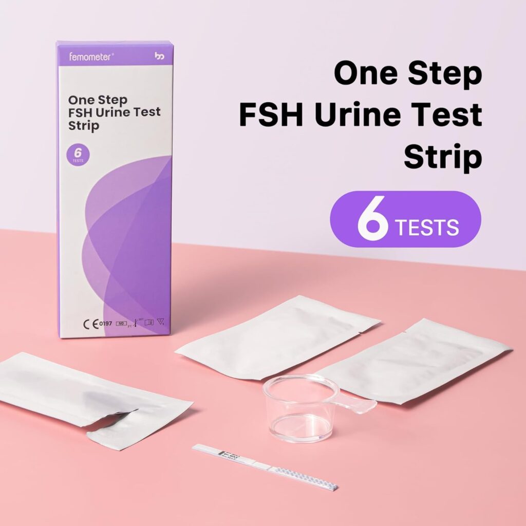 femometer FSH Menopause Test, Highly Sensitive FSH Test Strips, Help Understand Your Ovarian Reserve, Determine Your Fertility and Detect Menopause, Includes 6 FSH Tests, 1* User Manual, 1* Urine Cup