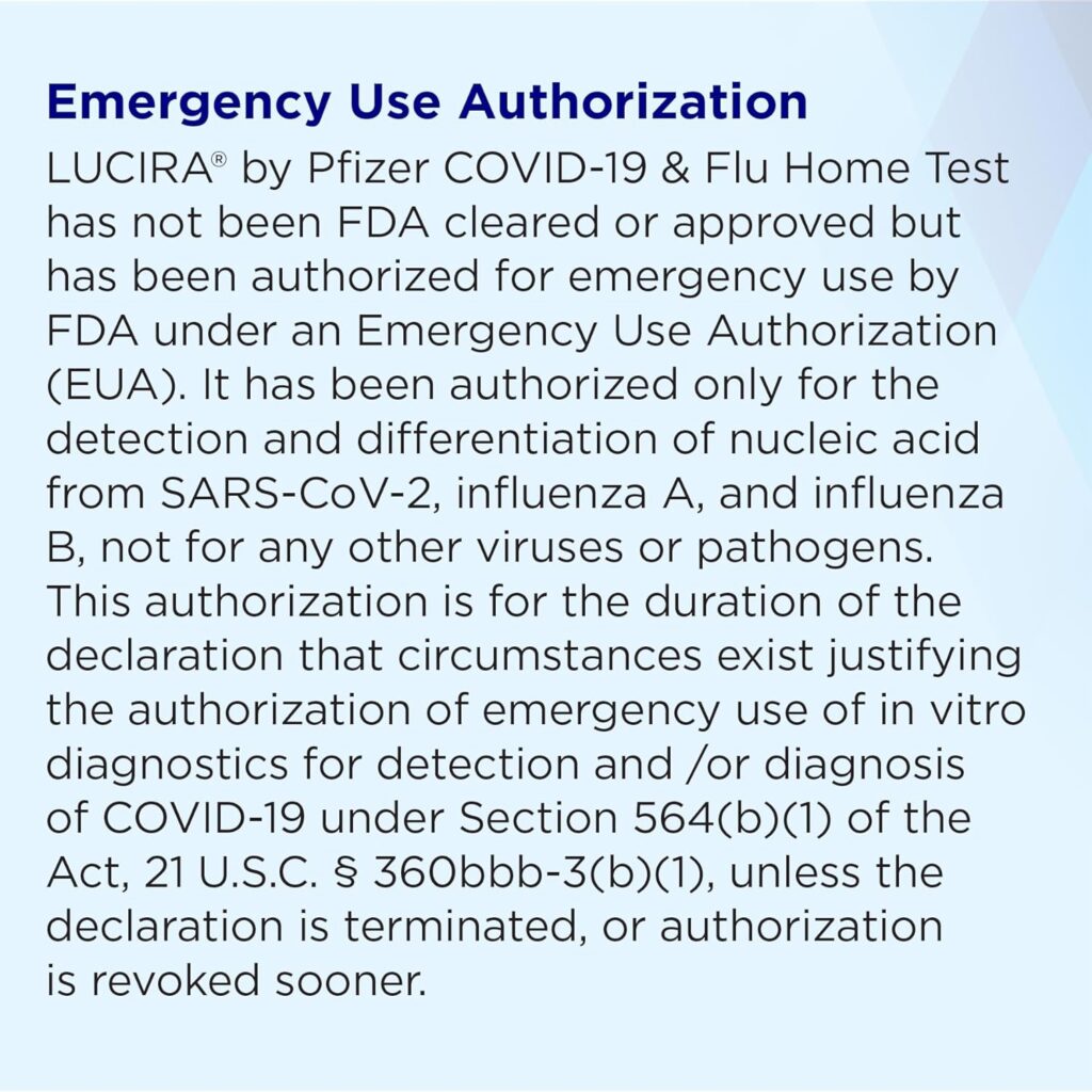 LUCIRA® by Pfizer COVID-19  Flu Home Test, Results in 30 Minutes, First and Only At-Home Test for COVID-19 and Flu A/B, Emergency Use Authorized (EUA)