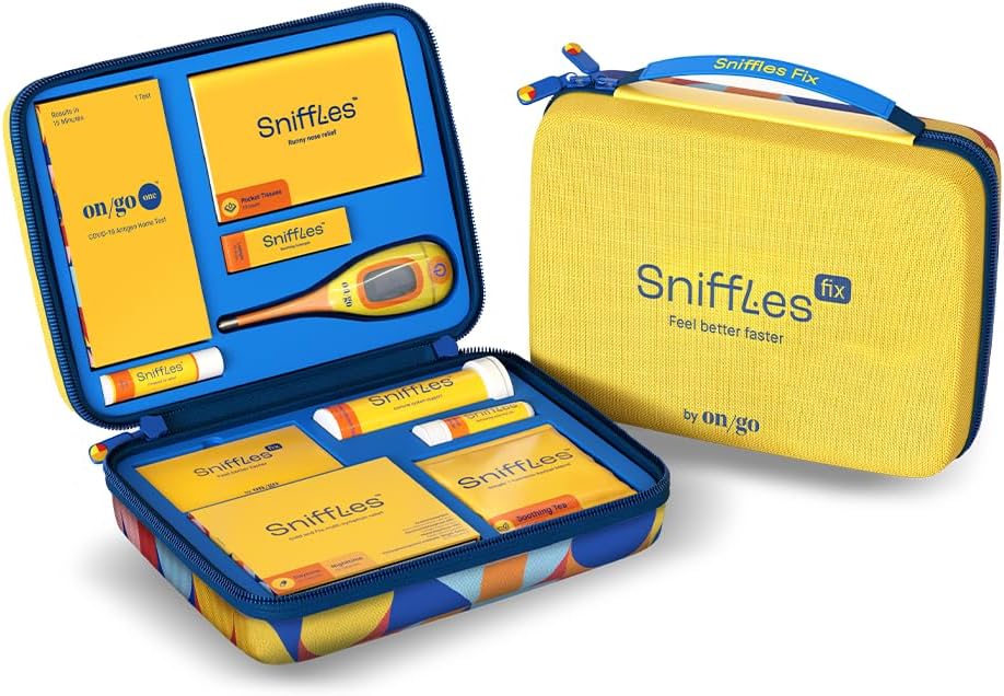 Sniffles™ Cold and flu, First aid for colds, RSV, flu; Included Doctor Care, Connected Thermometer, rx to Your Home. Efective for Testing JN.1