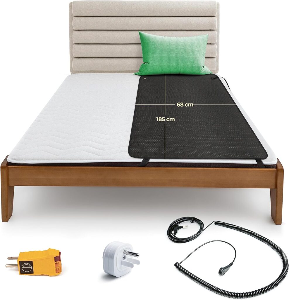 EARTH AND MOON Grounding Mat for Bed, Recharge Your Mind and Body with Grounding Mat for Sleeping, Complete Bed Grounding Kit, Includes Grounding Cord, Outlet Tester and US Safety Adapter