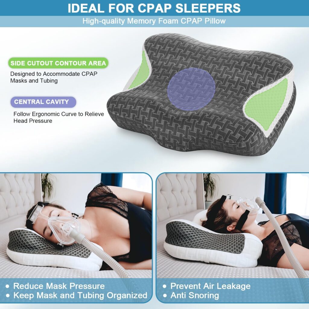 Elviros Cervical Memory Foam Pillow for Neck Pain Relief, CPAP Pillow for Side Sleeper All CPAP Masks User, Ergonomic Adjustable Height Orthopedic Neck Support Contour Bed Pillow (Dark Grey)