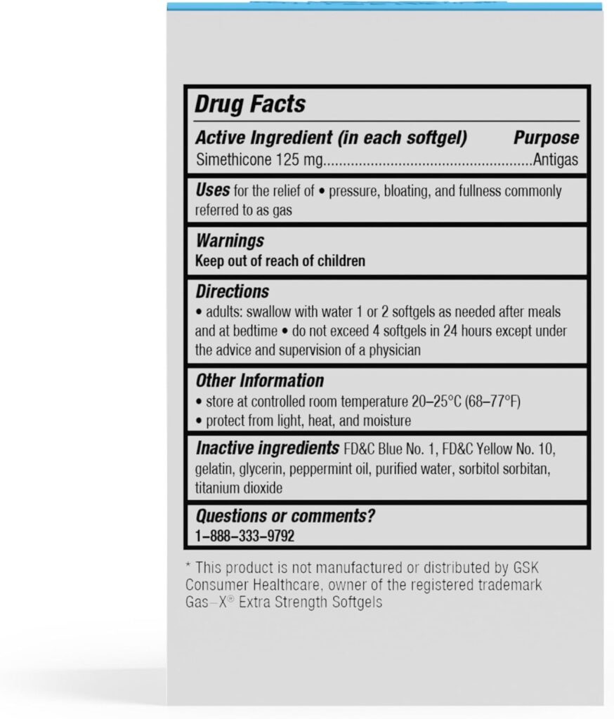 Cabinet: Maximum Gas Relief for Adults w/Active Ingredient Simethicone 125g Compares to Leading Brand, Relief for Bloating, Burping,  Cramps, 75 Softgels (Starter Kit)