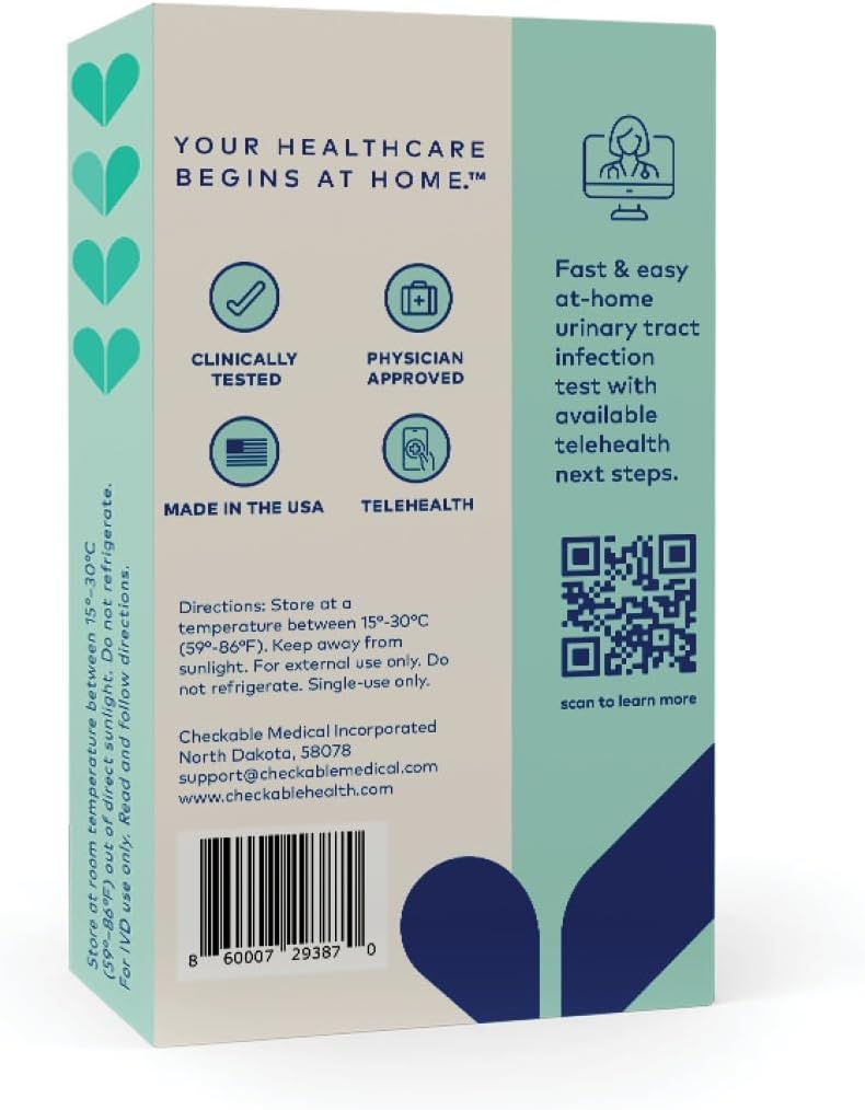 Checkable® Urinary Tract Infection Screening Strips, Easy to Use, Fast and Reliable, at-Home UTI Screening Kit - 3 Count