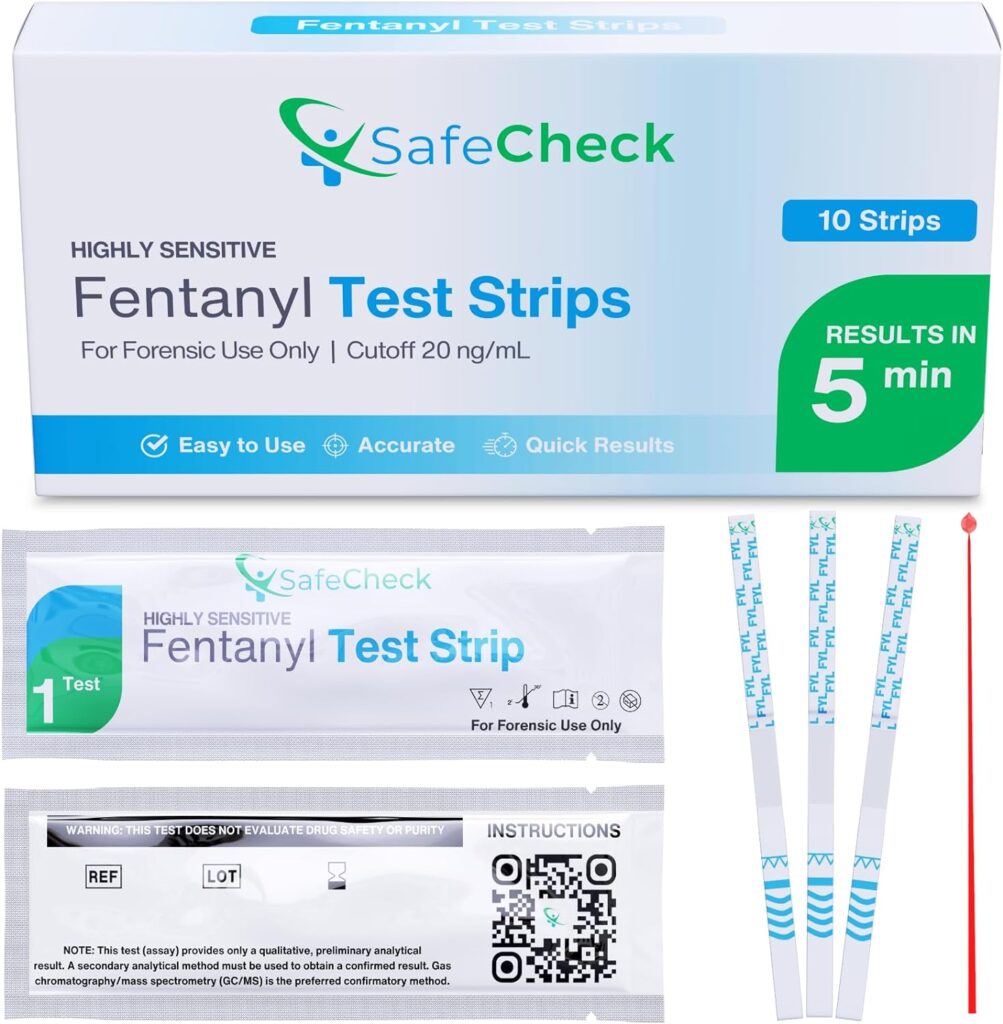 Fentanyl Test Strips 10 Pack | SafeCheck Highly Sensitive Fentanyl Test Strips for Testing Drugs | Fentanyl Testing Strips for Pills, Powders | Fentanyl Test Kit