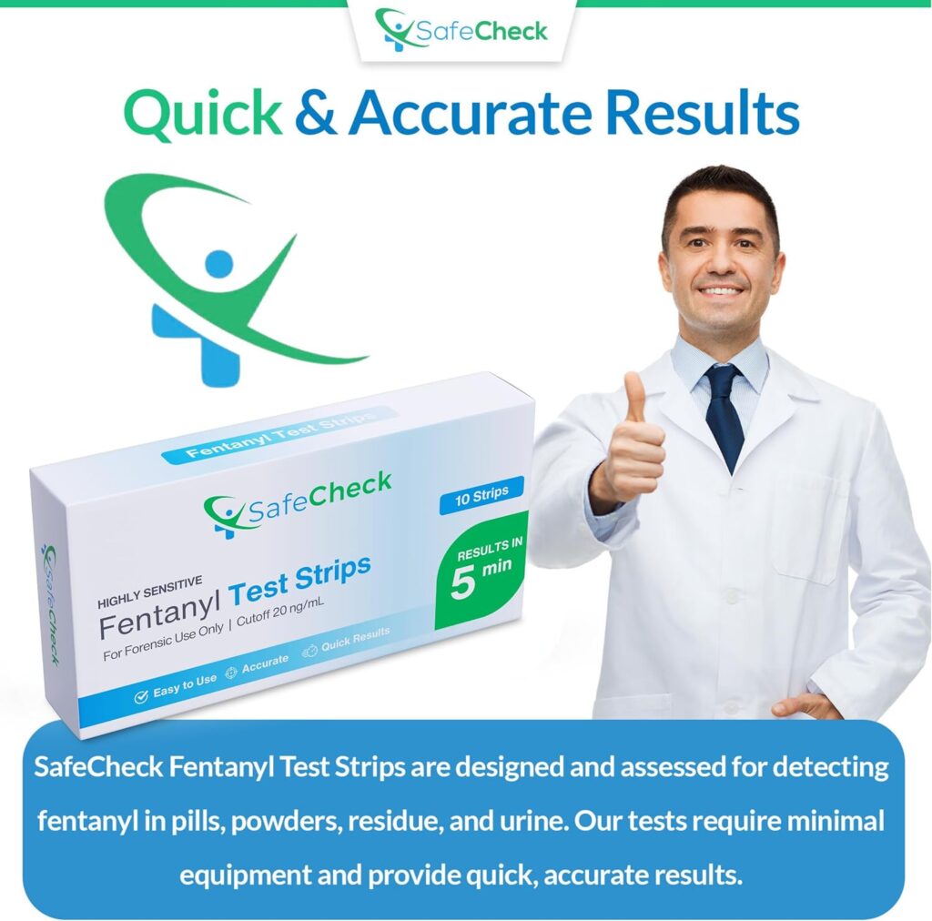 Fentanyl Test Strips 10 Pack | SafeCheck Highly Sensitive Fentanyl Test Strips for Testing Drugs | Fentanyl Testing Strips for Pills, Powders | Fentanyl Test Kit