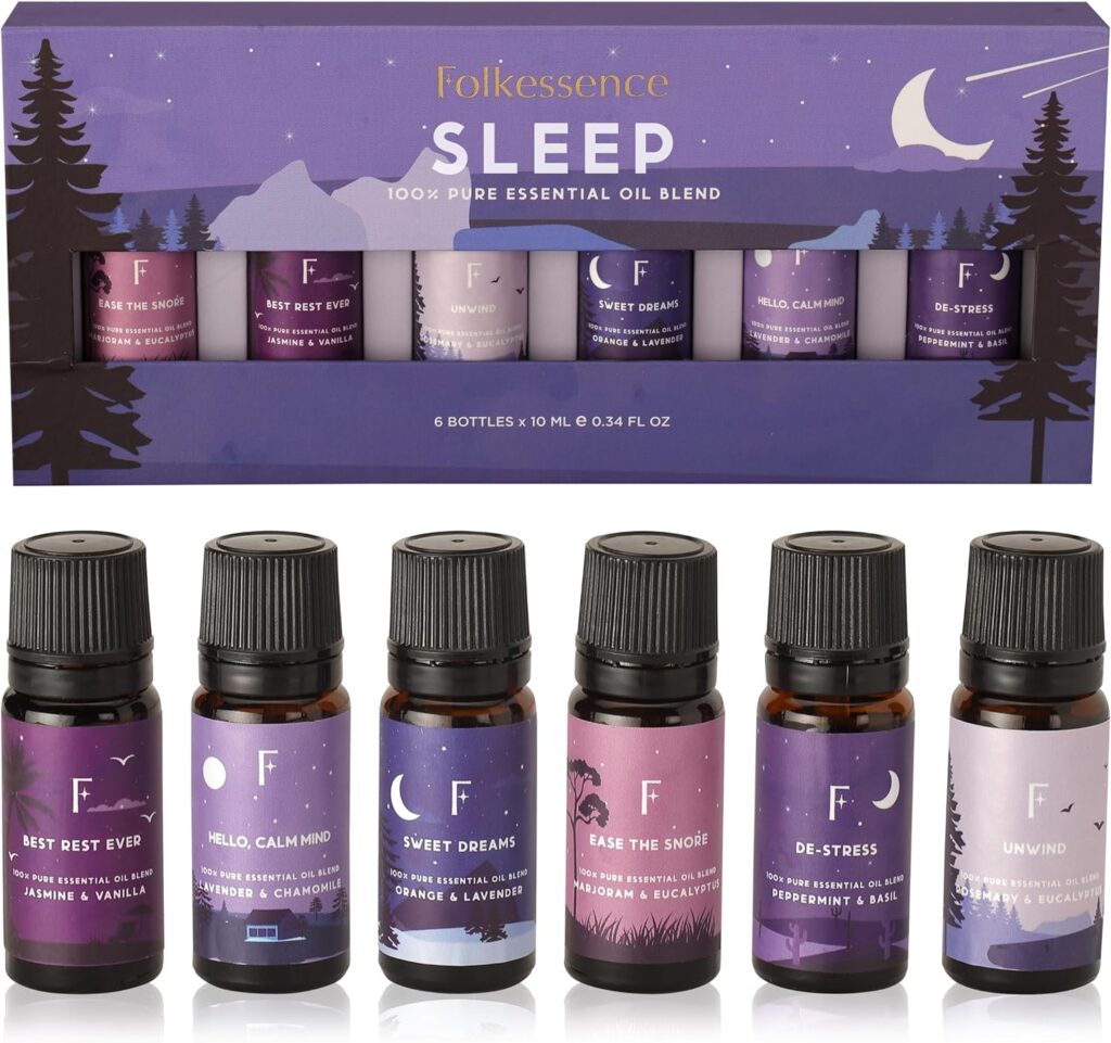 Folkulture Sleep Essential Oils Set for Diffusers for Home, 100% Pure Set of 6 Essential Oil Blend Aromatherapy, Fragrance Oil - Eucalyptus, Jasmine, Orange, Lavender, Rosemary, Peppermint (Sleep)