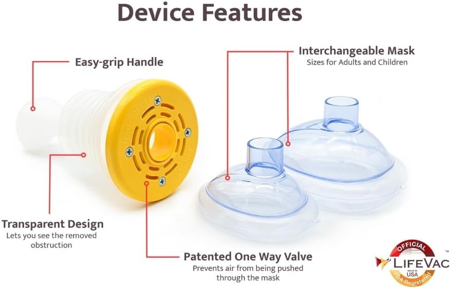 LifeVac Choking Rescue Device for Kids and Adults | Portable Airway Assist  First Aid Choking Device | Home Kit