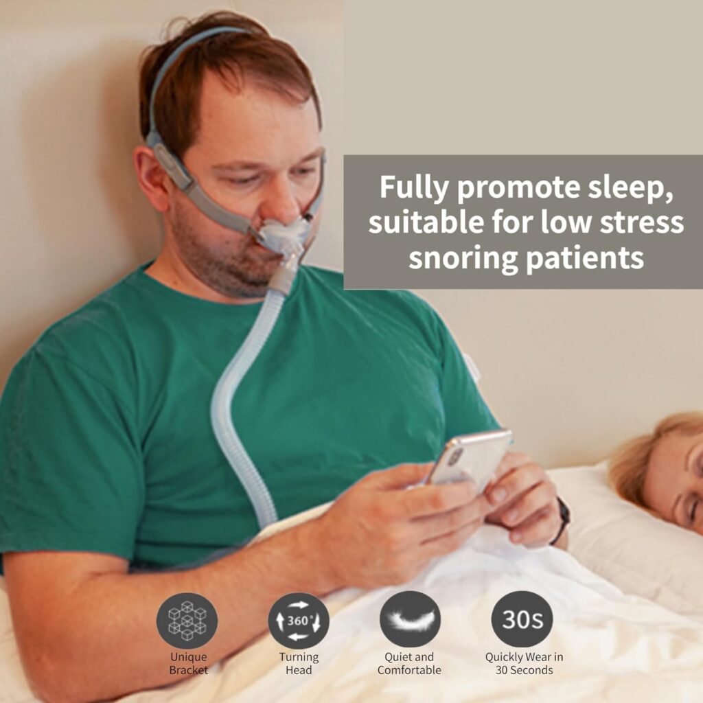 Universal Under The Nose Silicone Mask Assembly, Upgrade Nasal Pillow Nose Mask with Headgear, Frame, Tube and 3 x Nasal Pillow, Reusable Nasal Pillow Supplies to Improve Wearing Comfort