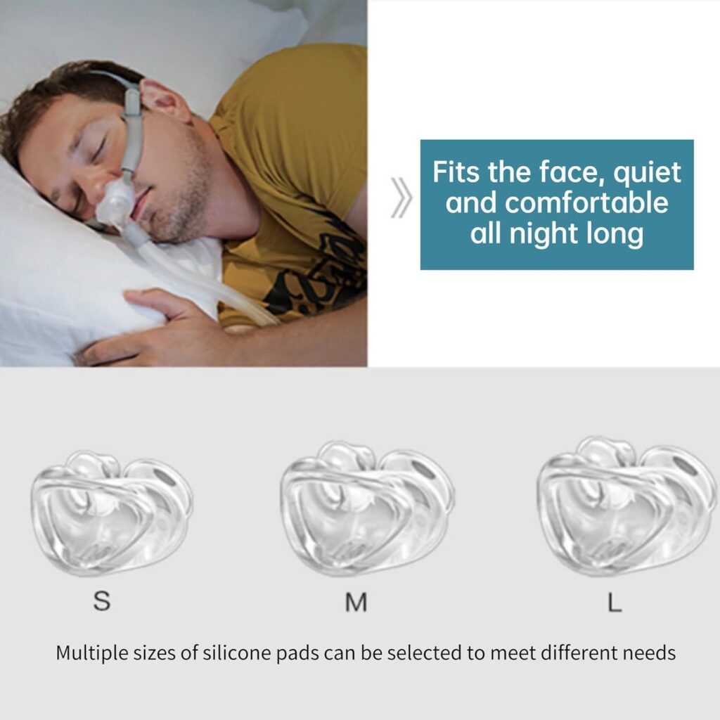 Universal Under The Nose Silicone Mask Assembly, Upgrade Nasal Pillow Nose Mask with Headgear, Frame, Tube and 3 x Nasal Pillow, Reusable Nasal Pillow Supplies to Improve Wearing Comfort