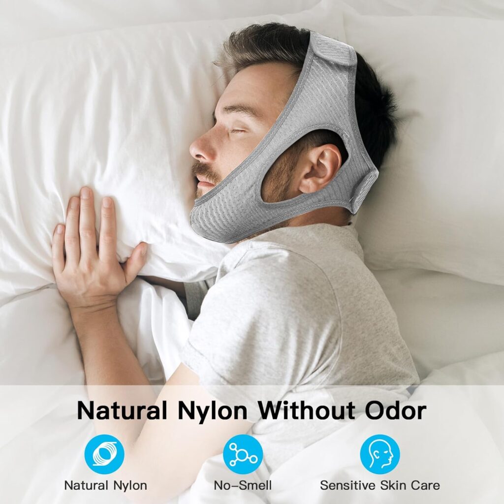 Vosaro Anti Snoring Chin Strap, Stop Snoring Device for Sleeping, Effectively Snoring Solution for Men and Women, Adjustable  Breathable Keep Mouth Closed Chin Strap, Grey